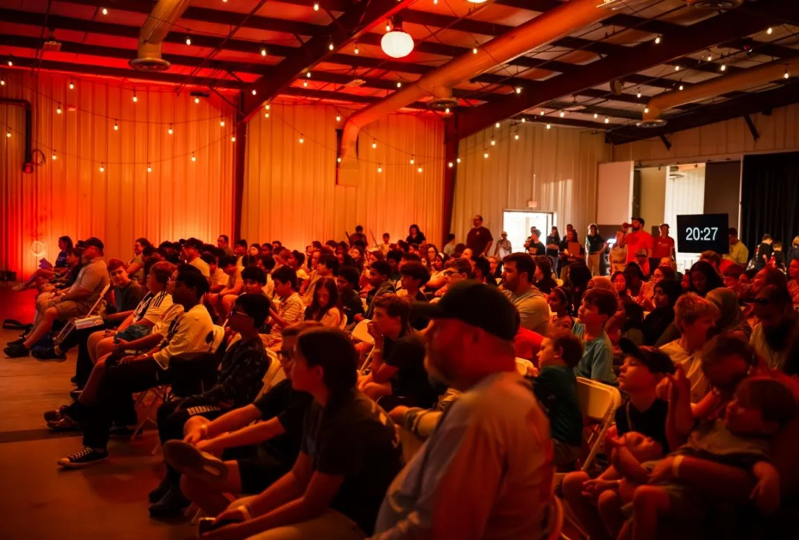 A large audience seated for the MCParks main-stage talk at Maker Faire Orlando 2025