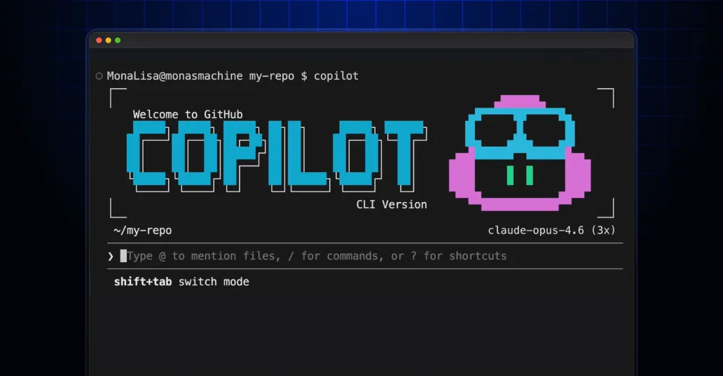 GitHub Copilot CLI running in a terminal with the Copilot wordmark and mascot